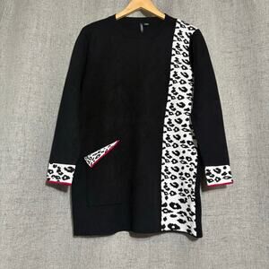 Ethyl Sweater Women Small Black White Animal Print Tunic Cruella Deville